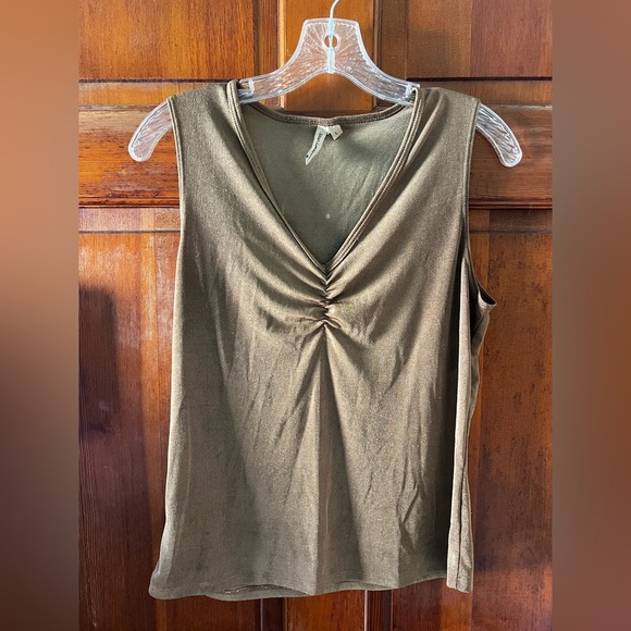 Susan Lawrence Sleeveless Top Women’s Large Brown Ruched V-Neck Stretchy Tank - Picture 5 of 5